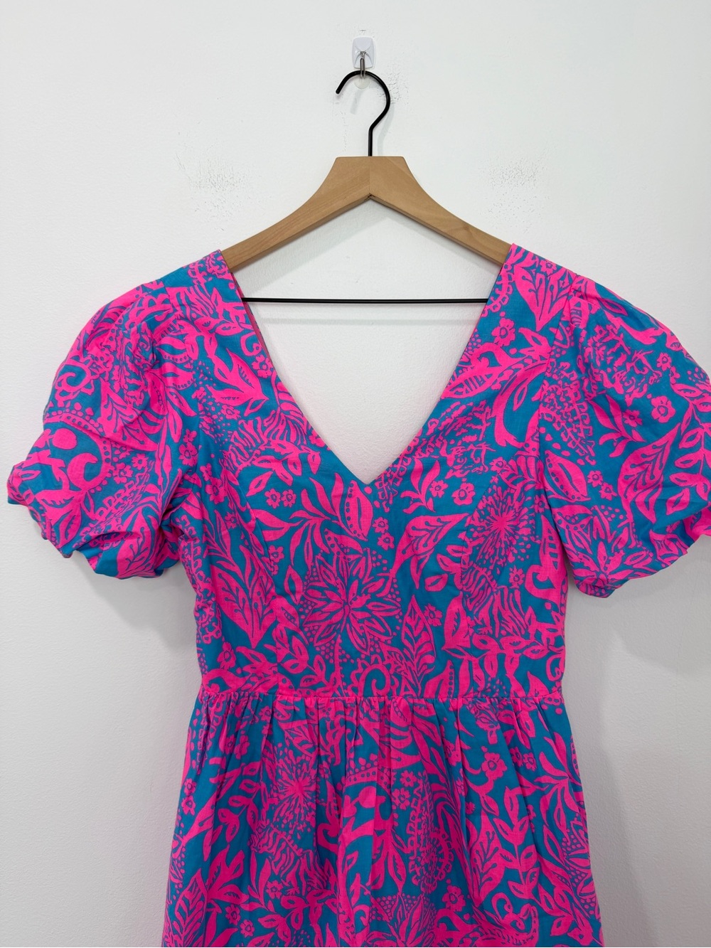 Lilly Pulitzer Suzie Short Puff Sleeve Cotton Aura Pink Leaf Mini Dress Size 6 - Picture 5 of 8